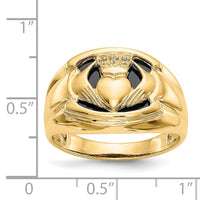 14k AA Diamond and Onyx Mens Claddagh Ring-Y4142AA