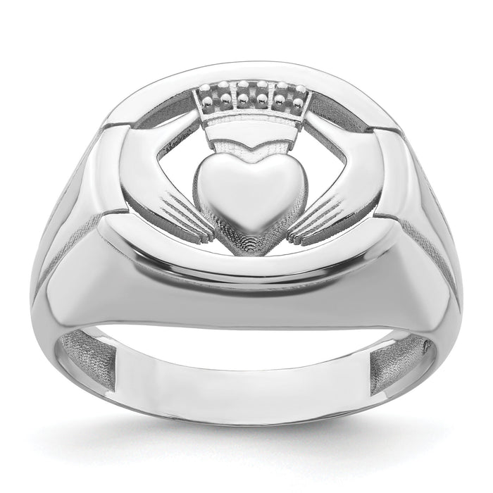 14k White Gold .01ct. Diamond/Onyx Men's Claddagh Ring Mounting-Y4143