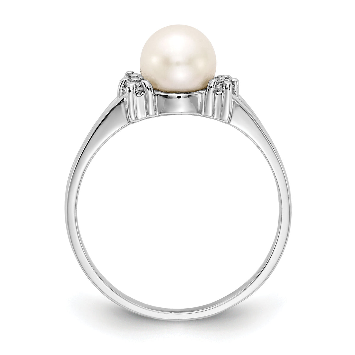 14k White Gold 6mm FW Cultured Pearl A Diamond ring-Y4345PL/A