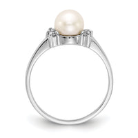 14k White Gold 6mm FW Cultured Pearl A Diamond ring-Y4345PL/A