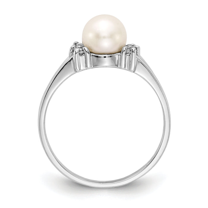 14k White Gold 6mm FW Cultured Pearl AA Diamond ring-Y4345PL/AA