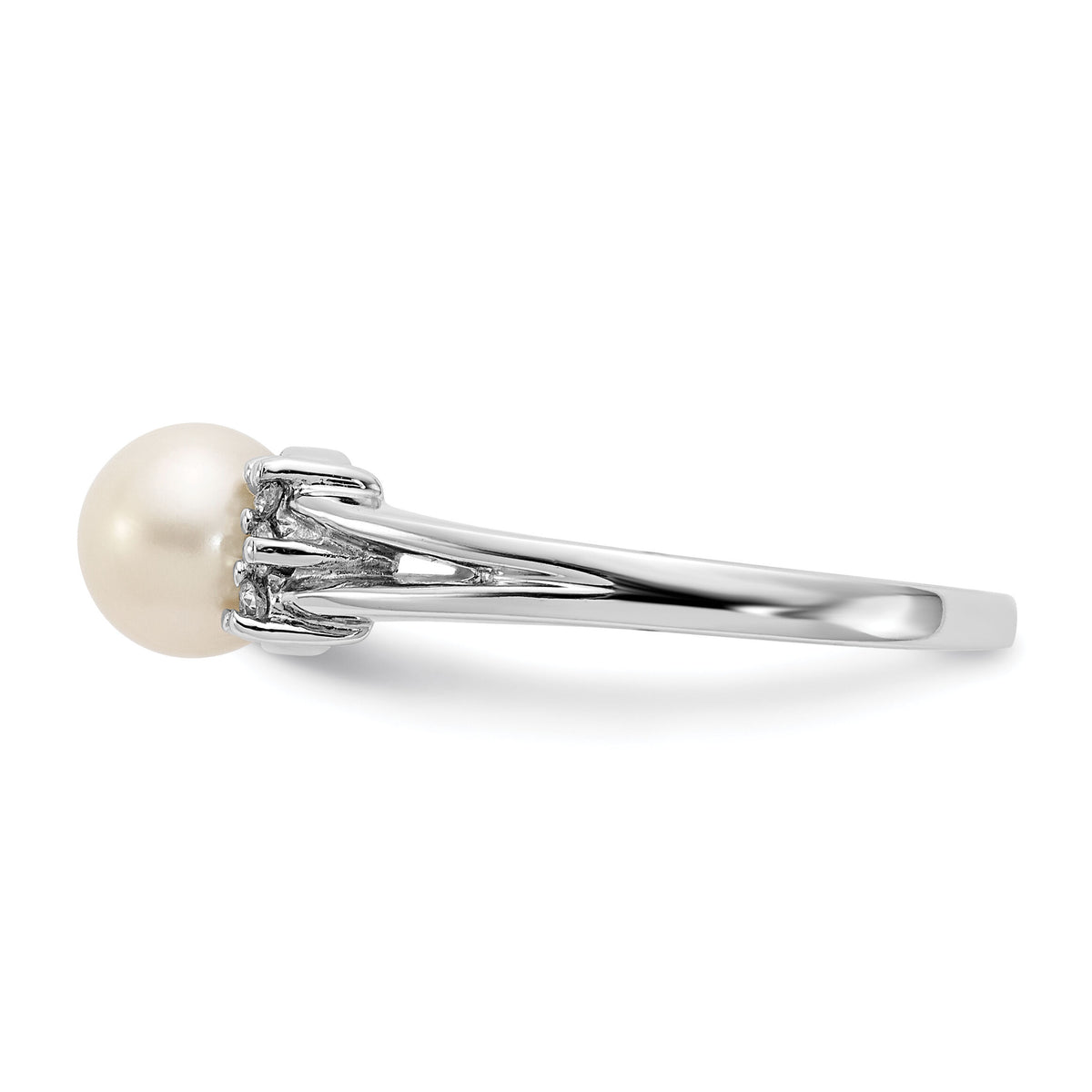 14k White Gold 6mm FW Cultured Pearl A Diamond ring-Y4345PL/A