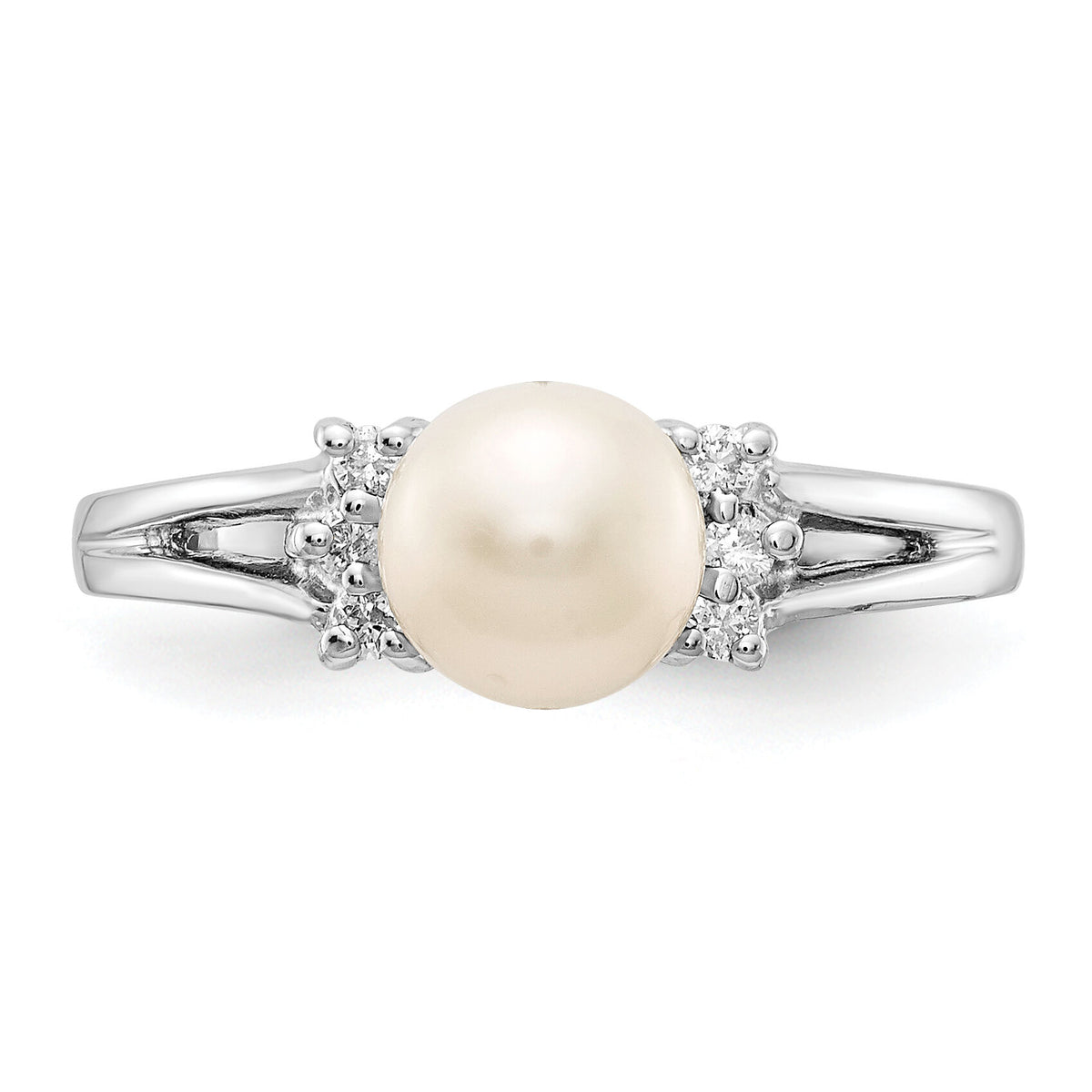 14k White Gold 6mm FW Cultured Pearl A Diamond ring-Y4345PL/A