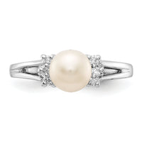 14k White Gold 6mm FW Cultured Pearl AA Diamond ring-Y4345PL/AA