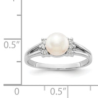 14k White Gold 6mm FW Cultured Pearl A Diamond ring-Y4345PL/A