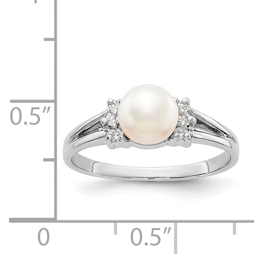 14k White Gold 6mm FW Cultured Pearl AA Diamond ring-Y4345PL/AA