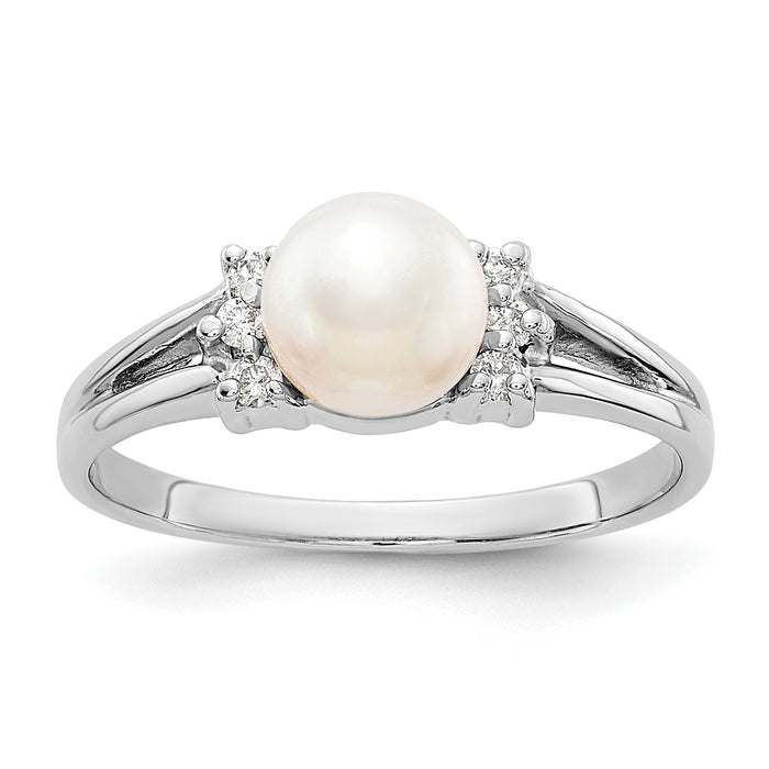14k White Gold 6mm FW Cultured Pearl A Diamond ring-Y4345PL/A