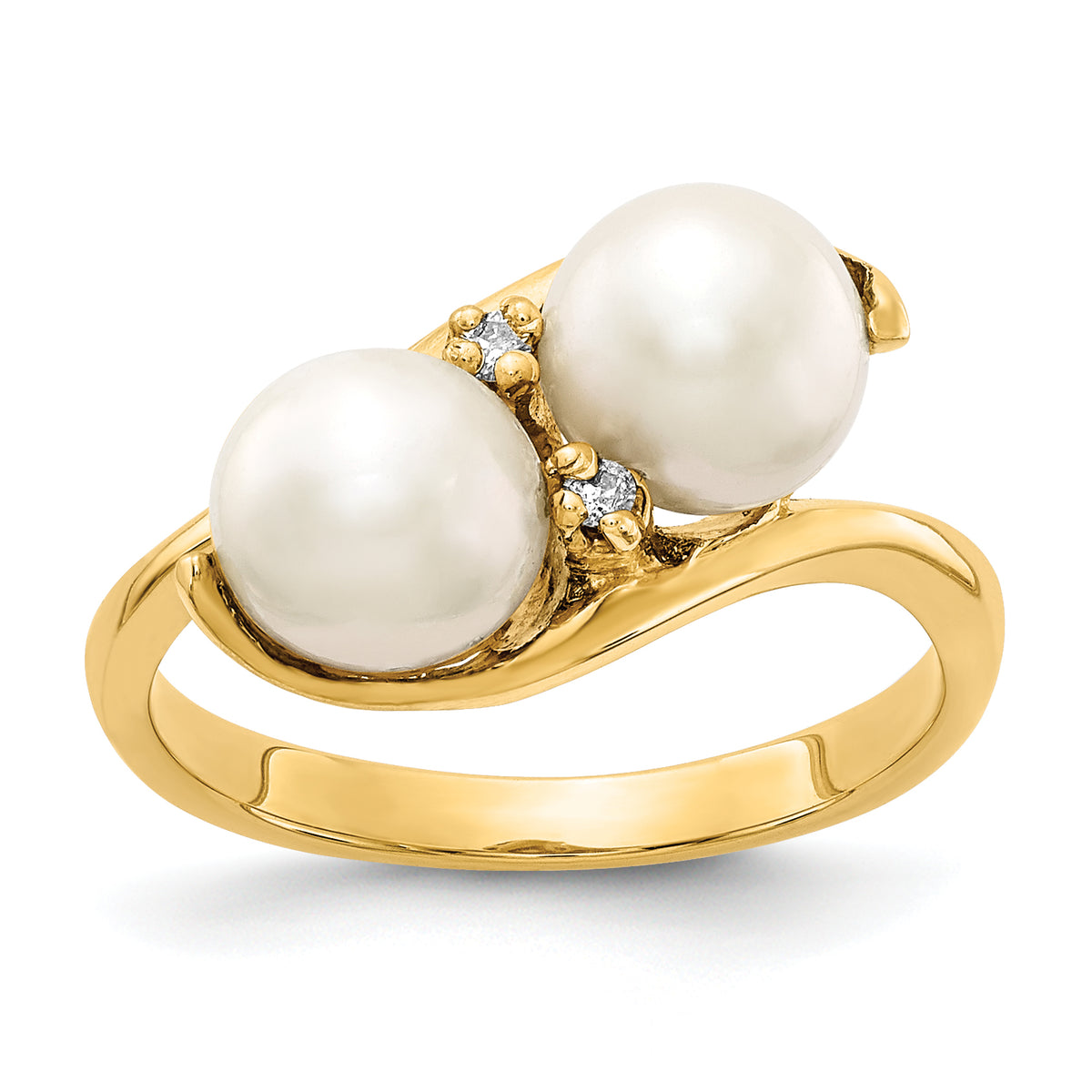 14k 6mm FW Cultured Pearl AA Diamond ring-Y4366PL/AA