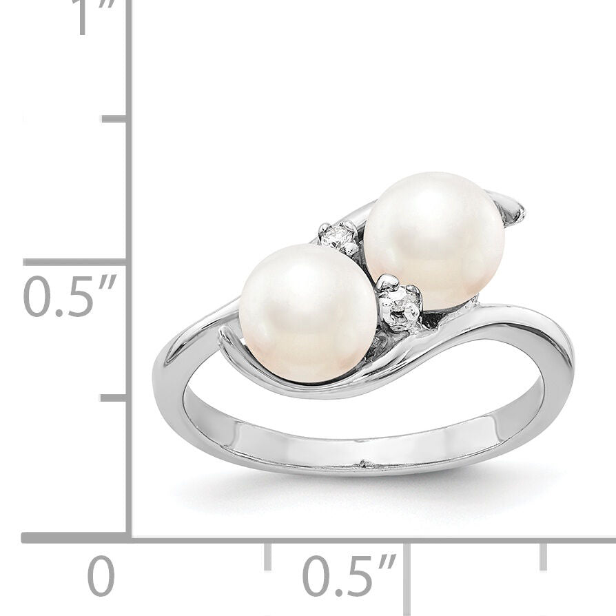 14k White Gold 6mm Black FW Cultured Pearl VS Diamond ring-Y4367BP/VS