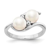 14k White Gold 6mm Black FW Cultured Pearl VS Diamond ring-Y4367BP/VS