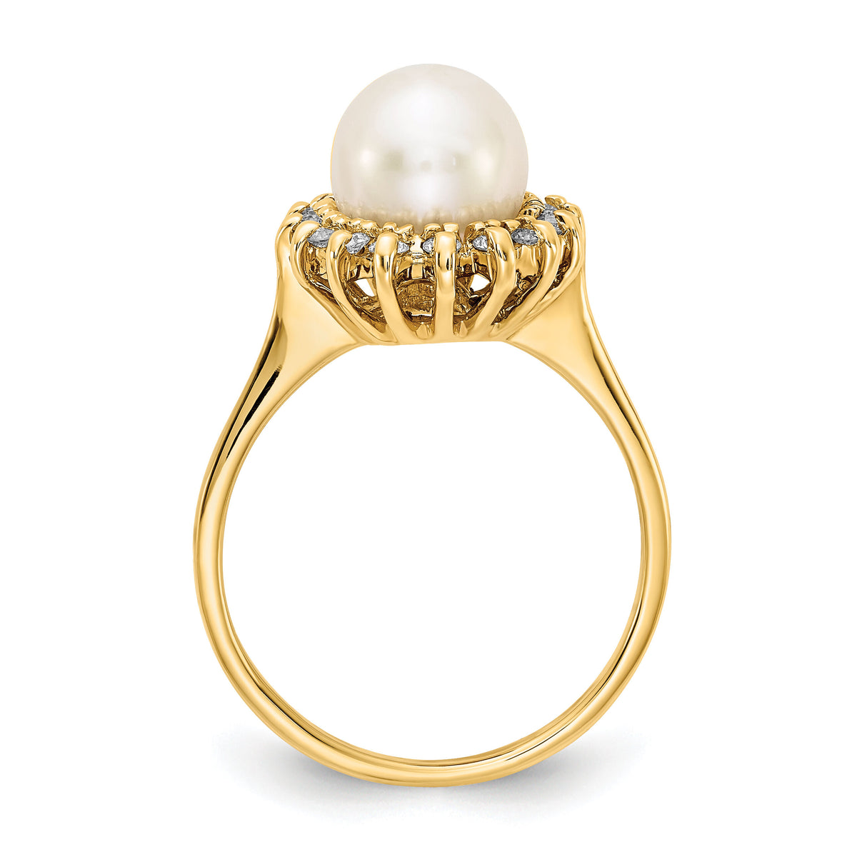 14k 7.5mm FW Cultured Pearl AA Diamond ring-Y4378PL/AA