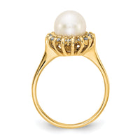 14k 7.5mm FW Cultured Pearl AA Diamond ring-Y4378PL/AA