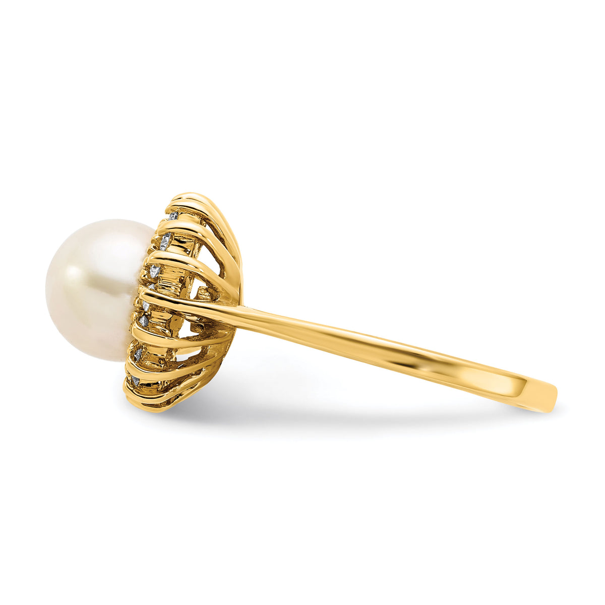14k 7.5mm FW Cultured Pearl AA Diamond ring-Y4378PL/AA