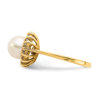 14k 7.5mm FW Cultured Pearl AA Diamond ring-Y4378PL/AA