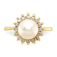 14k 7.5mm FW Cultured Pearl AA Diamond ring-Y4378PL/AA