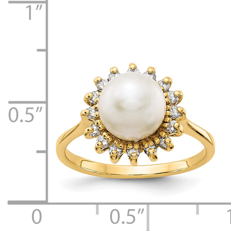 14k 7.5mm FW Cultured Pearl AA Diamond ring-Y4378PL/AA