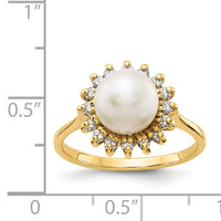 14k 7.5mm FW Cultured Pearl AA Diamond ring-Y4378PL/AA