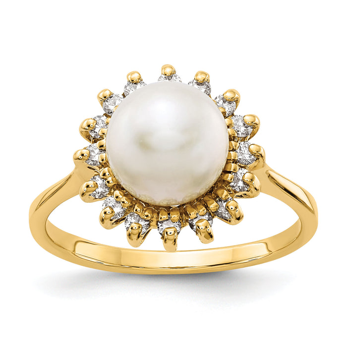 14k 7.5mm FW Cultured Pearl AA Diamond ring-Y4378PL/AA