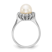 14k White Gold 7.5mm FW Cultured Pearl AA Diamond Ring-Y4379PL/AA