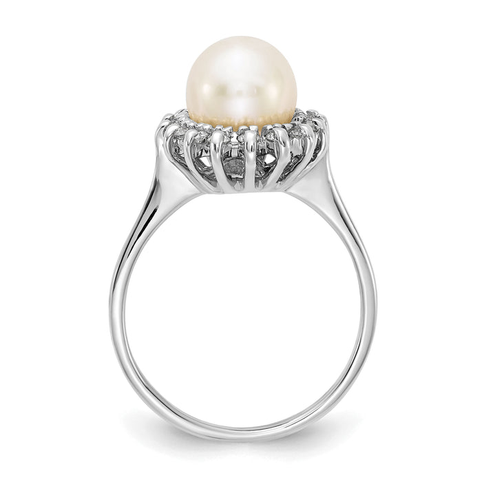 14k White Gold 7.5mm FW Cultured Pearl AA Diamond Ring-Y4379PL/AA