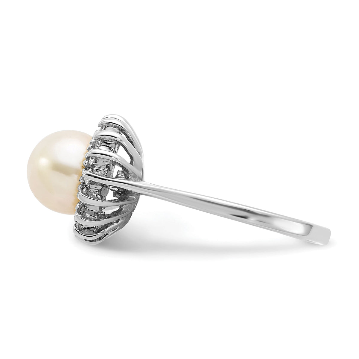 14k White Gold 7.5mm FW Cultured Pearl AA Diamond Ring-Y4379PL/AA