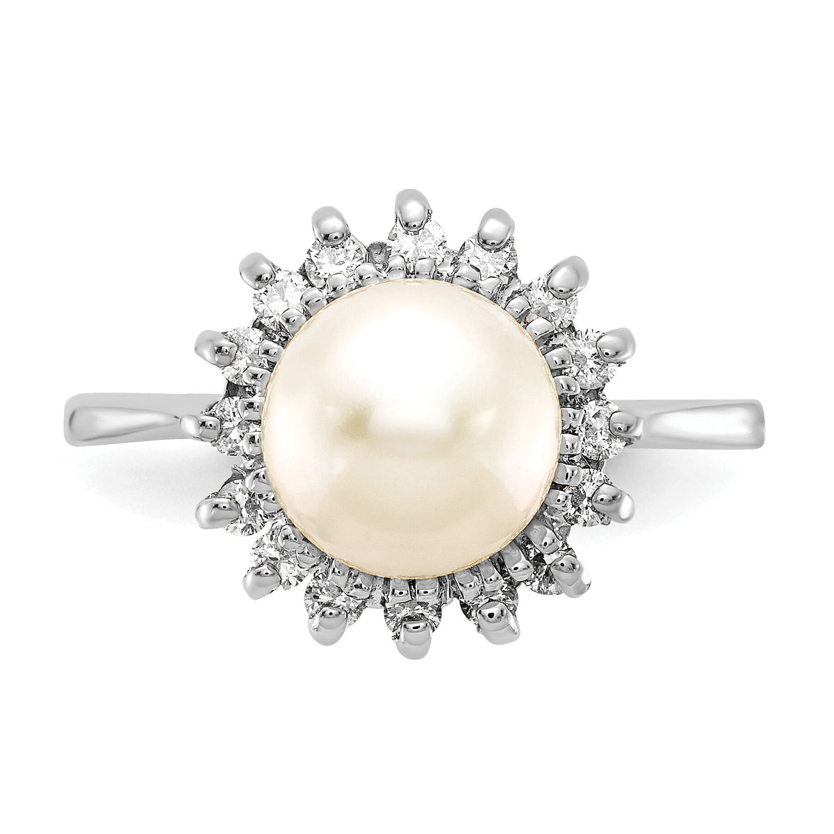 14k White Gold 7.5mm FW Cultured Pearl AA Diamond Ring-Y4379PL/AA