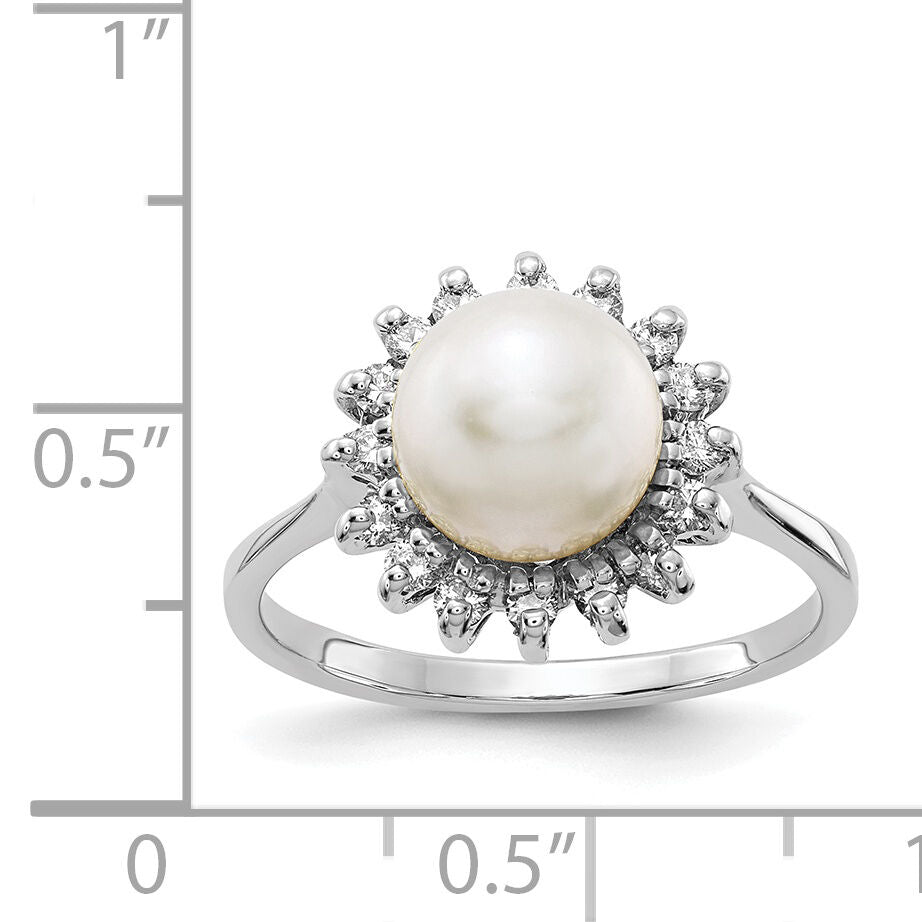 14k White Gold 7.5mm FW Cultured Pearl AA Diamond Ring-Y4379PL/AA