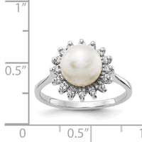 14k White Gold 7.5mm FW Cultured Pearl AA Diamond Ring-Y4379PL/AA