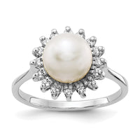 14k White Gold 7.5mm FW Cultured Pearl AA Diamond Ring-Y4379PL/AA