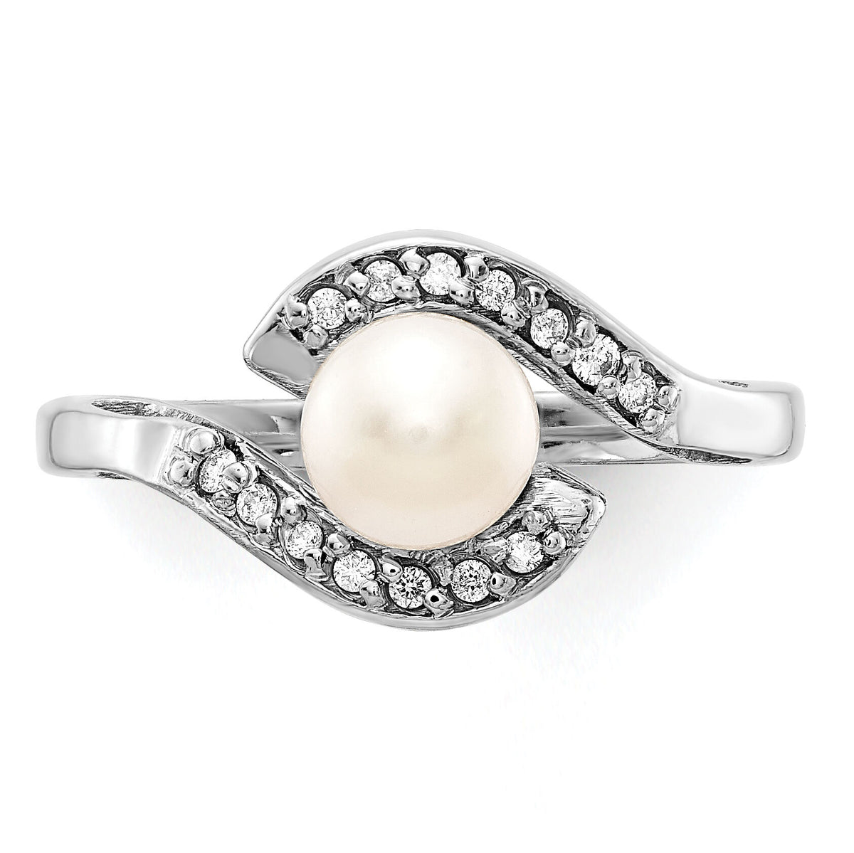 14k White Gold 5.5mm Pearl & Diamond Ring Mounting-Y4387