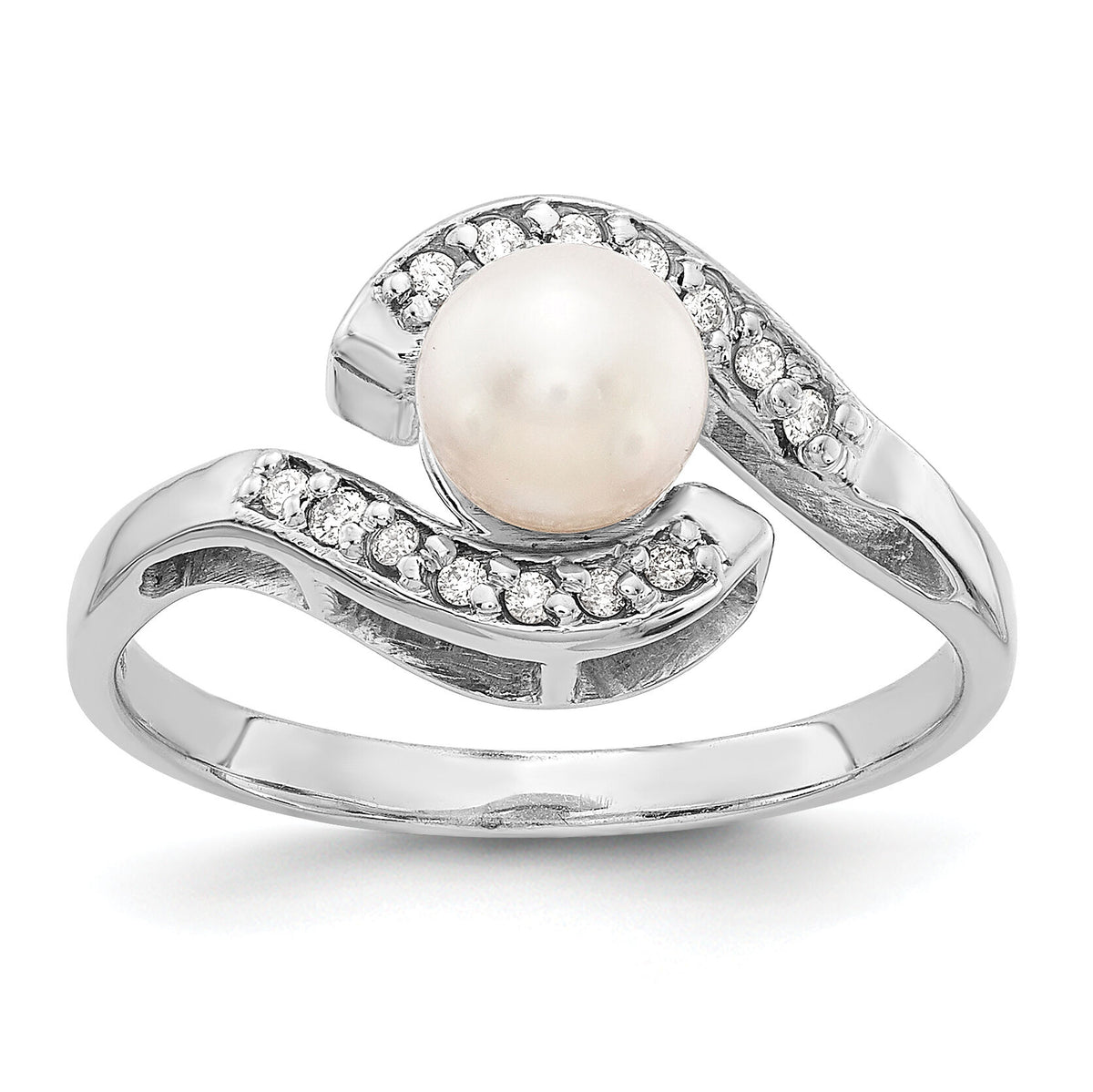 14k White Gold 5.5mm Pearl & Diamond Ring Mounting-Y4387