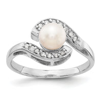 14k White Gold 5.5mm Pearl & Diamond Ring Mounting-Y4387