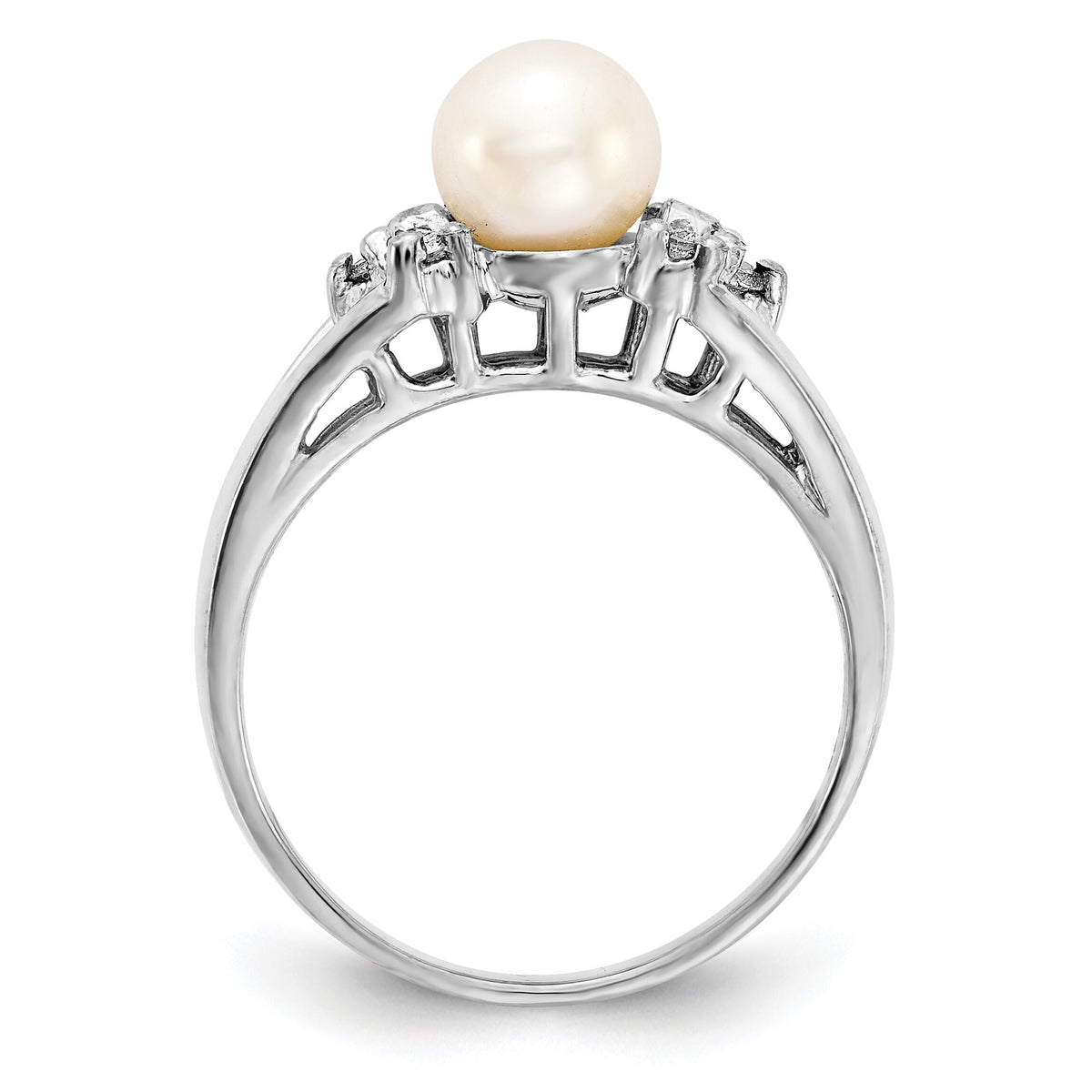 14k White Gold 6mm FW Cultured Pearl AA Diamond ring-Y4389PL/AA