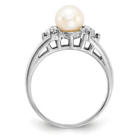 14k White Gold 6mm FW Cultured Pearl AA Diamond ring-Y4389PL/AA