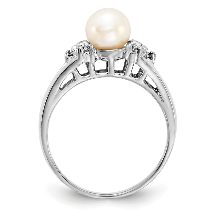 14k White Gold 6mm FW Cultured Pearl AA Diamond ring-Y4389PL/AA