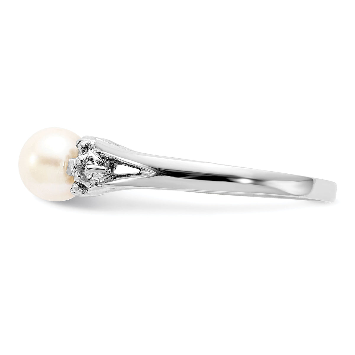 14k White Gold 6mm FW Cultured Pearl AA Diamond ring-Y4389PL/AA