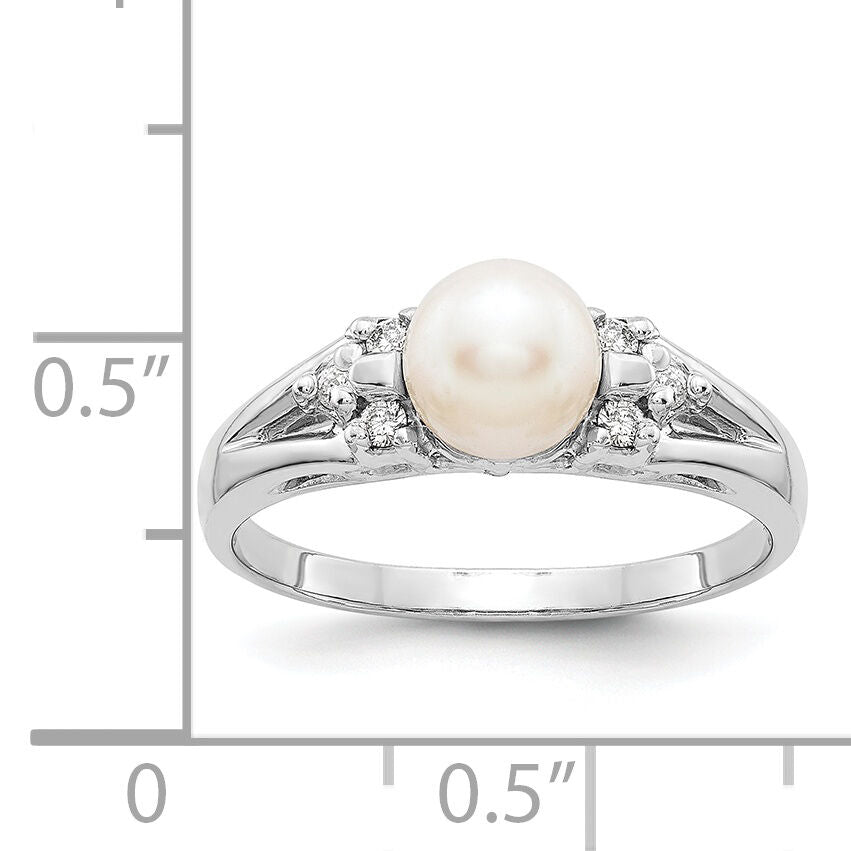 14k White Gold 6mm FW Cultured Pearl AA Diamond ring-Y4389PL/AA