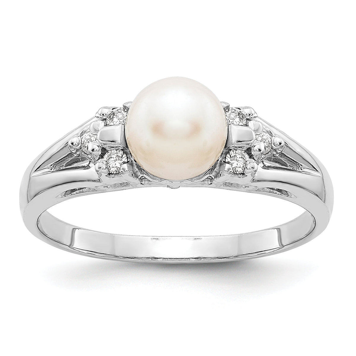 14k White Gold 6mm FW Cultured Pearl AA Diamond ring-Y4389PL/AA