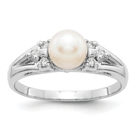 14k White Gold 6mm FW Cultured Pearl AA Diamond ring-Y4389PL/AA