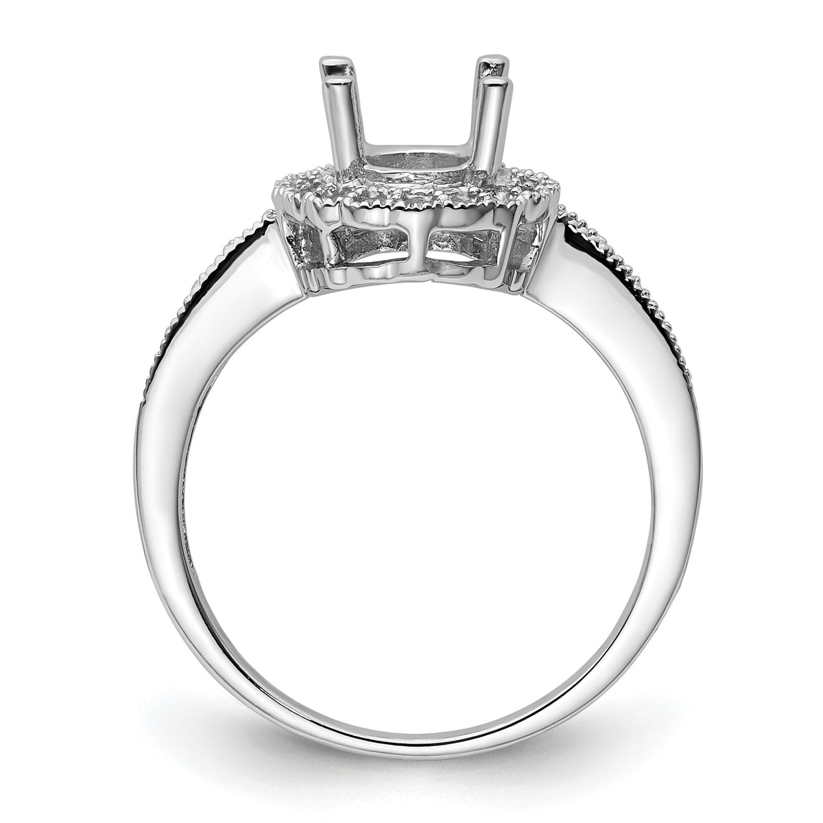 14k White Gold Diamond / 8x6mm Oval Gemstone Halo Ring Mounting-Y4420