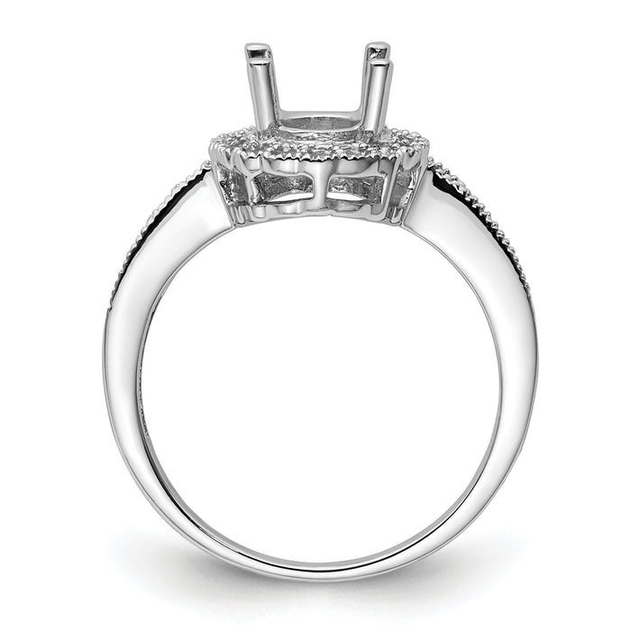 14k White Gold Diamond / 8x6mm Oval Gemstone Halo Ring Mounting-Y4420