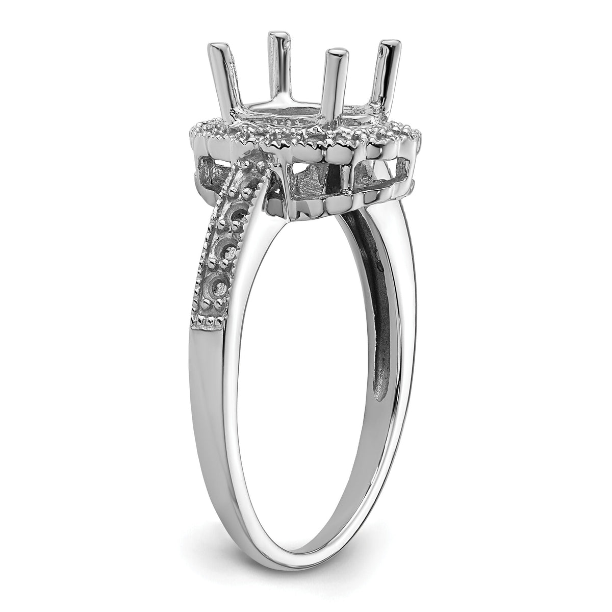 14k White Gold Diamond / 8x6mm Oval Gemstone Halo Ring Mounting-Y4420