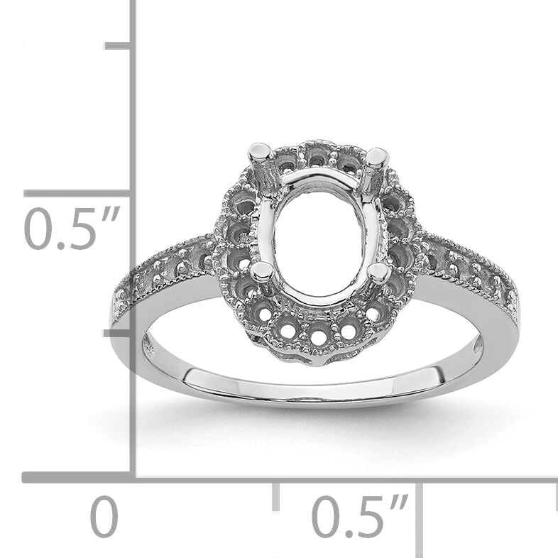 14k White Gold Diamond / 8x6mm Oval Gemstone Halo Ring Mounting-Y4420