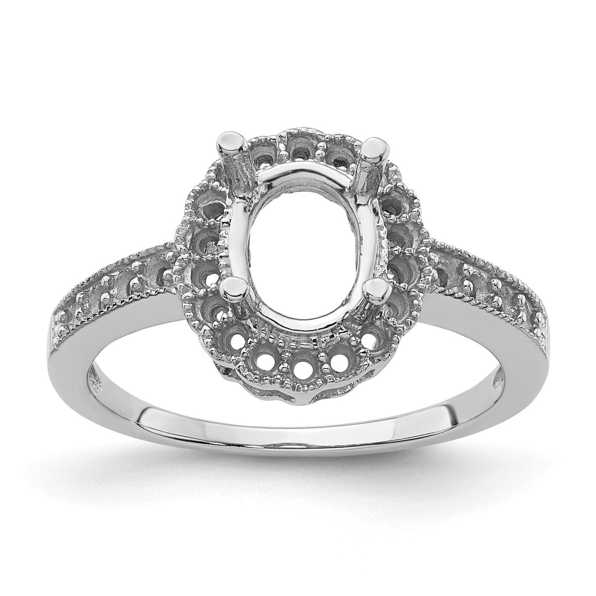 14k White Gold Diamond / 8x6mm Oval Gemstone Halo Ring Mounting-Y4420