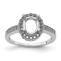 14k White Gold Diamond / 8x6mm Oval Gemstone Halo Ring Mounting-Y4420