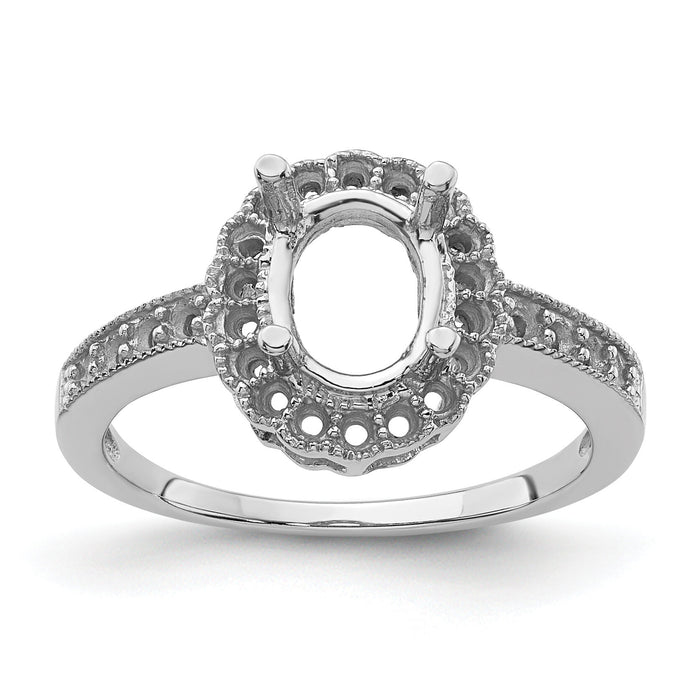 14k White Gold Diamond / 8x6mm Oval Gemstone Halo Ring Mounting-Y4420
