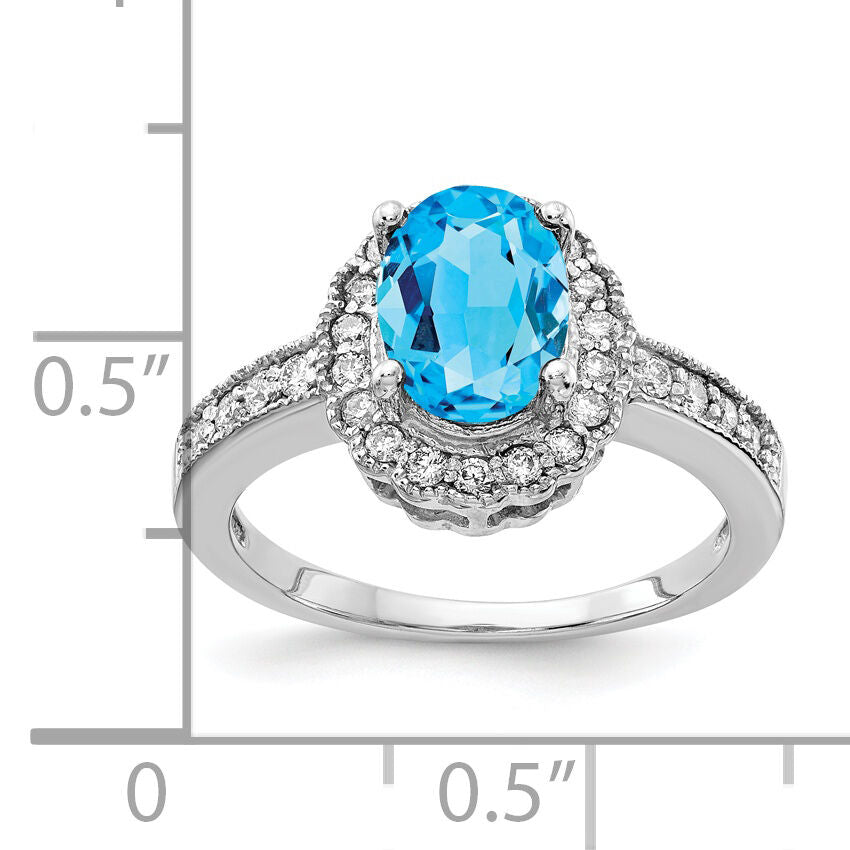 14k White Gold 8x6mm Oval Blue Topaz AA Diamond ring-Y4420BT/AA