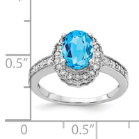 14k White Gold 8x6mm Oval Blue Topaz AA Diamond ring-Y4420BT/AA