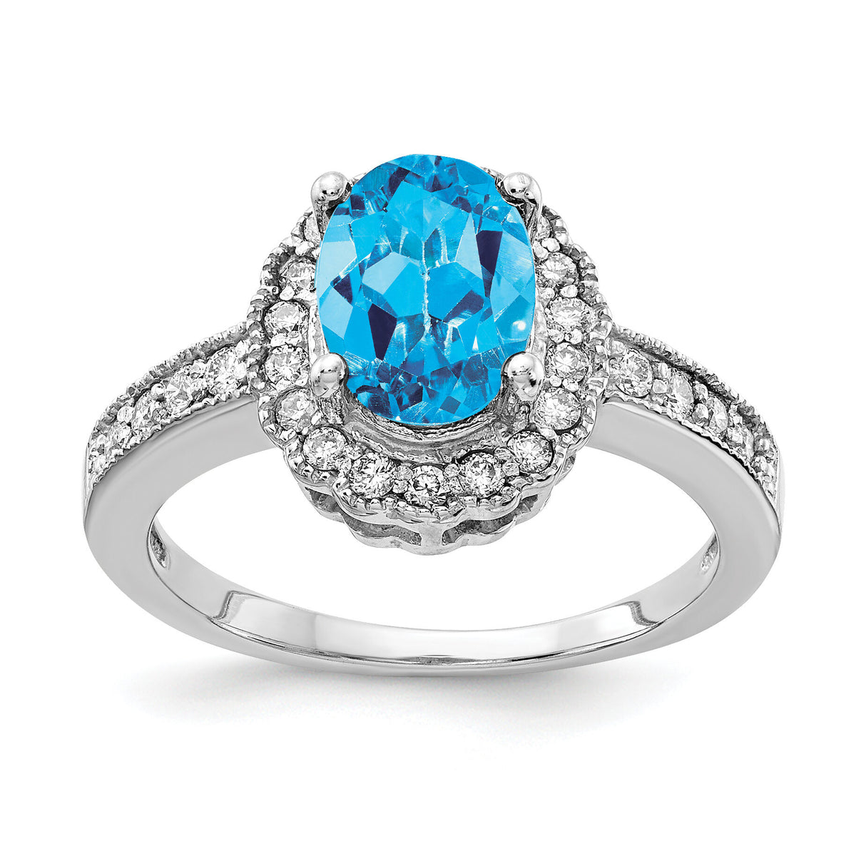 14k White Gold 8x6mm Oval Blue Topaz AA Diamond ring-Y4420BT/AA