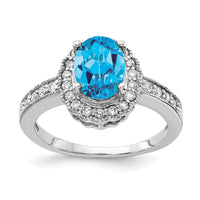 14k White Gold 8x6mm Oval Blue Topaz AA Diamond ring-Y4420BT/AA